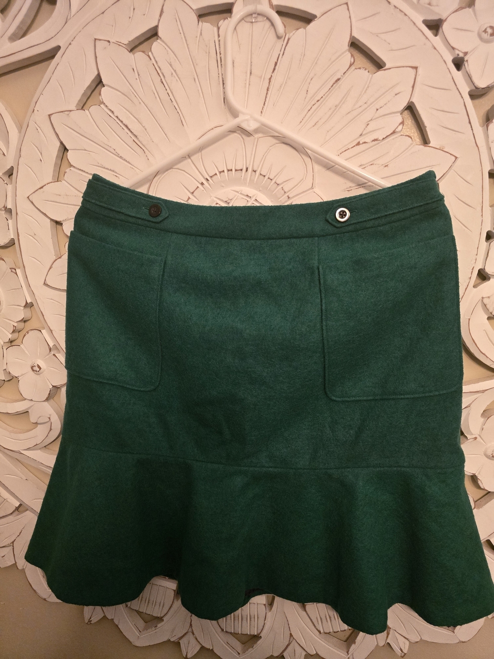 Anthropologie Maeve Green Ruffle Wool Skirt